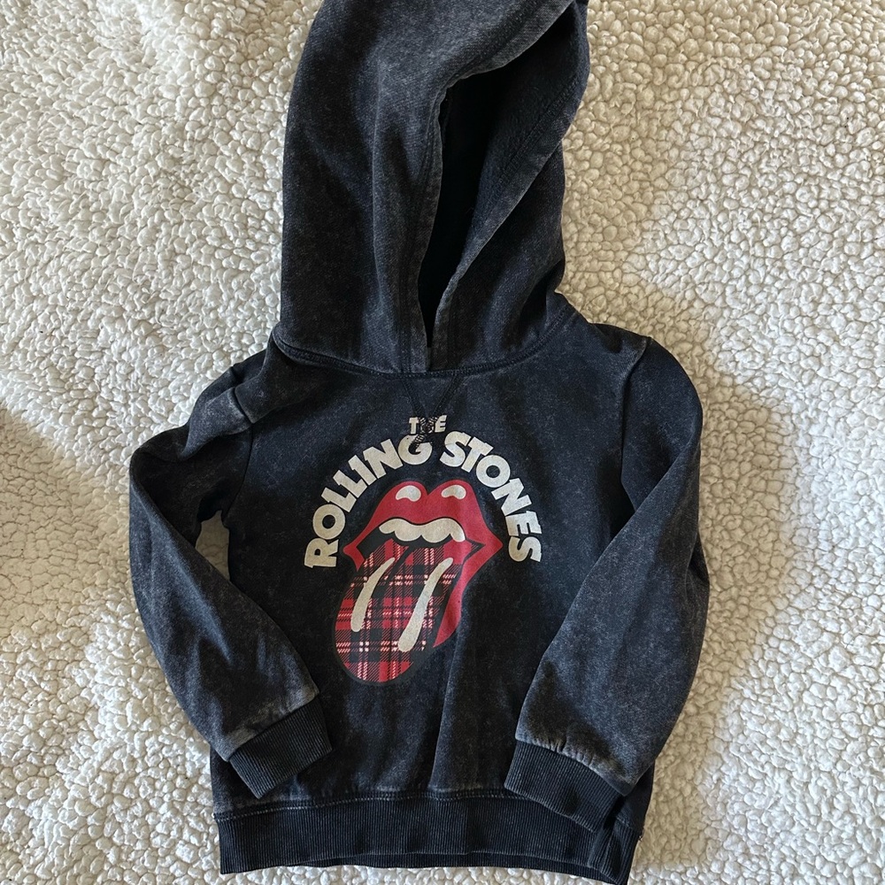 the Rolling Stones Black Kids Hoodie with Red Plaid Tongue Logo
